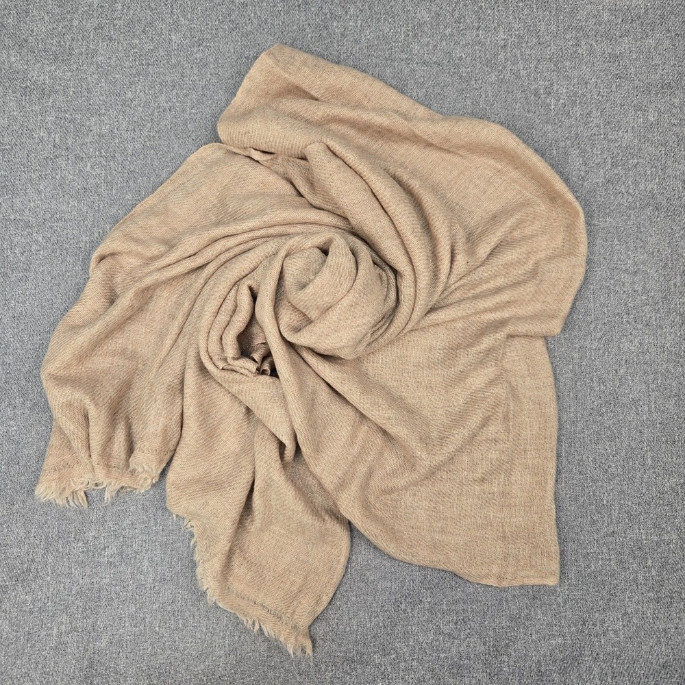 100% Cashmere Scarf Wrap Shawl Beige Camel Oversized Handloomed Nepal 80" Soft